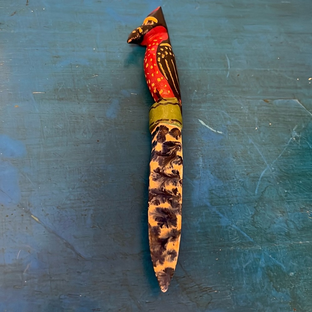 Vintage hand carved wooden bird letter opener